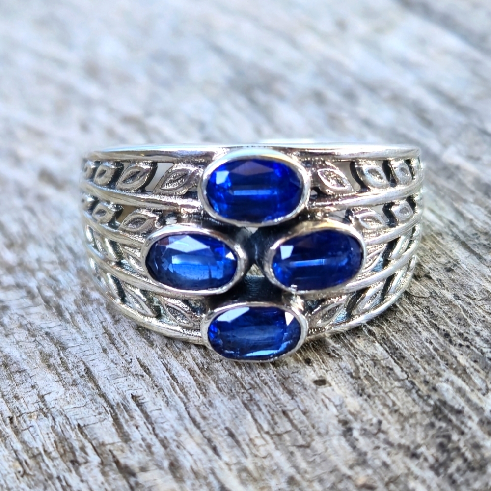 Nicky Butler Designer 925 Sterling Silver Blue Kyanite Leaf Band Size 9.75 Ring